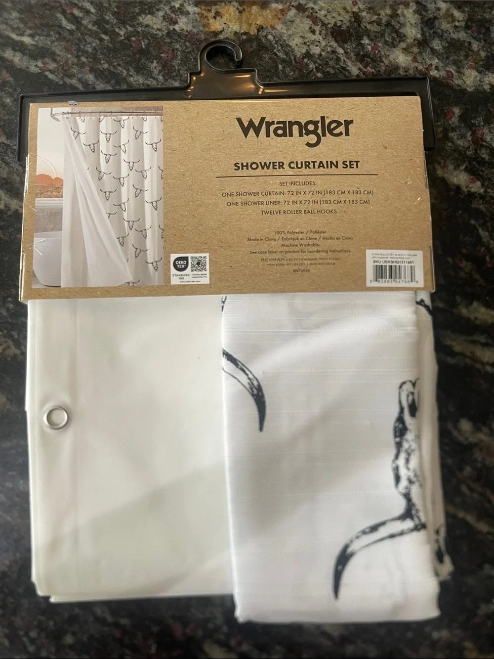 Wrangler White Shower Curtain Set with Black Accent
